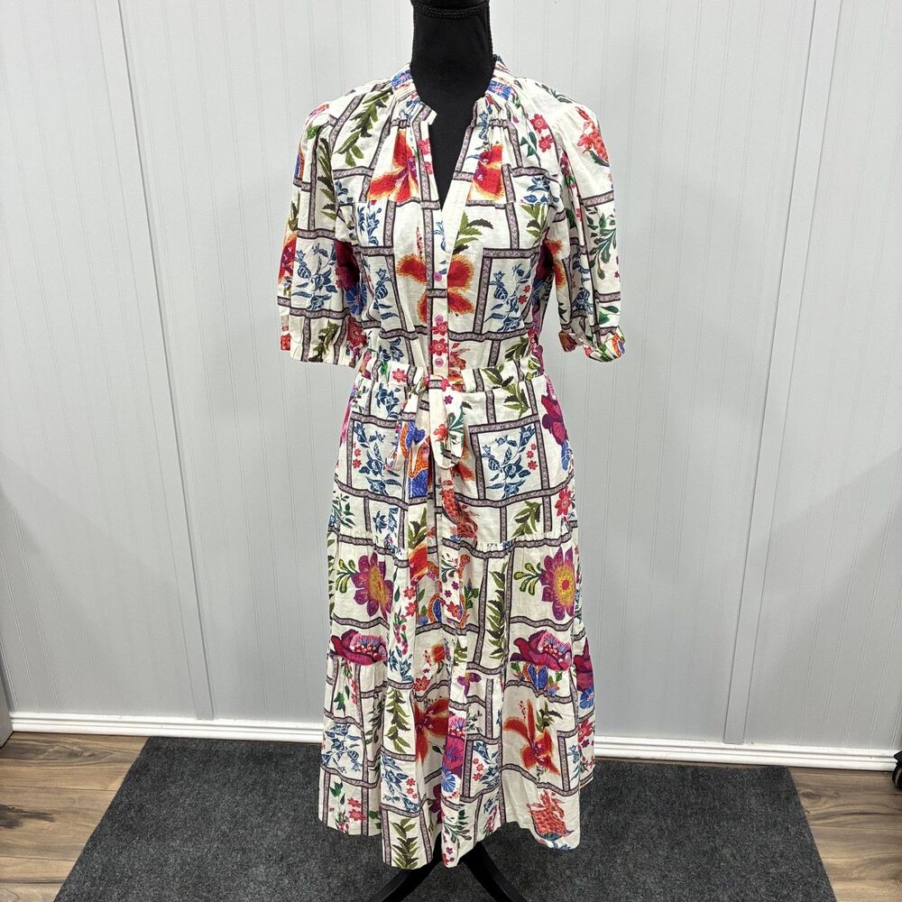 Lola Australia Women's XS Multicolor Patchwork Floral Tiered V-Neck Midi Dress